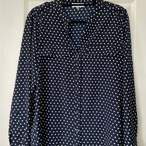 Calvin Klein Blue Polka Dot Long Sleeve Buttoned Blouse